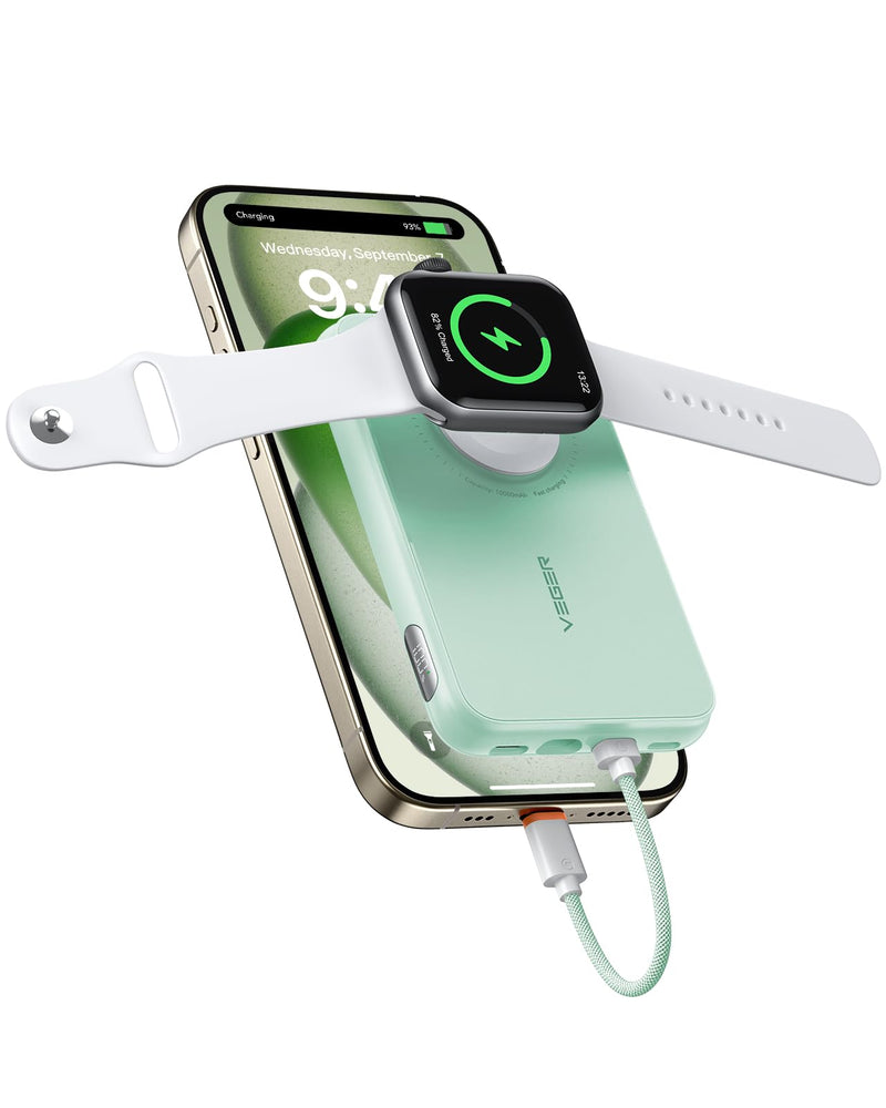 VEGER Portable Charger with Built in Cable(Removable), 10000mAh Mini Power Bank Battery Pack, PD 20W Fast Charger Travel Accessory Compatible with iPhone 15/14/13 Pro Max, Sumsang, Apple Watch-Black