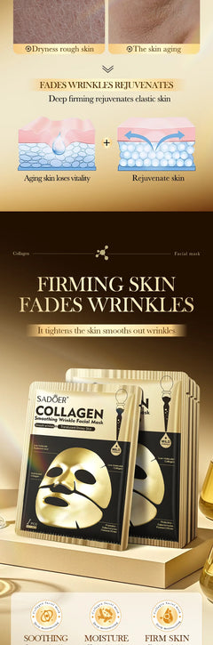 10pcs SADOER Golden Collagen Facial Masks Moisturizing Anti-Aging Anti Wrinkles Face Mask Sheet Collagen Masks Skin Care Product