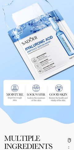 30pcs SADOER 24K Gold Vitamin C Hyaluronic Acid Face Mask Facial Moisturizing Anti Wrinkle Hydrating Facial Masks Skin Care