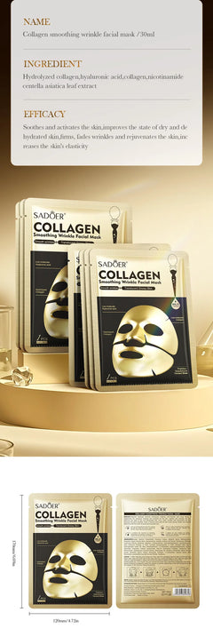 10pcs SADOER Golden Collagen Facial Masks Moisturizing Anti-Aging Anti Wrinkles Face Mask Sheet Collagen Masks Skin Care Product