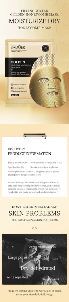 10pcs/set SADOER 24K Gold Moisturizing Facial Mask skincare Firming Nourishing Smooth Rejuvenation Face Sheet Mask Skin Care