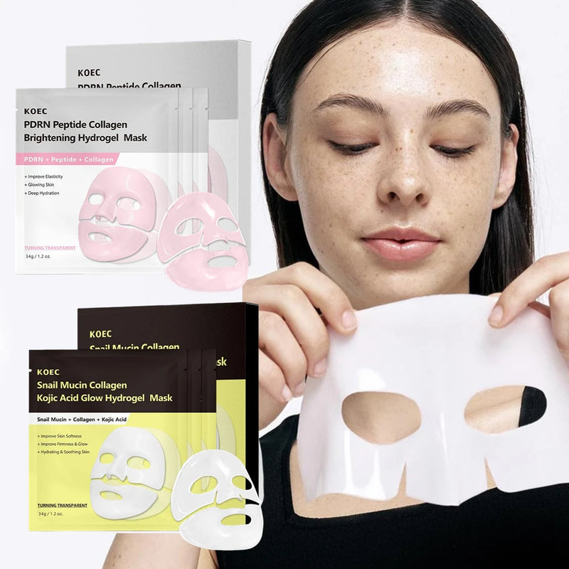 KOEC PDRN Peptide Bio Collagen Hydro-Gel Mask, Snail Mucin & Kojic Acid, Hydro-Gel Sheet Mask for Moisturizing & Pore Care