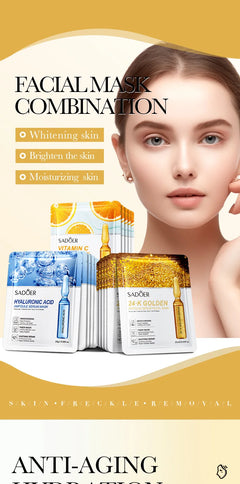 30pcs SADOER 24K Gold Vitamin C Hyaluronic Acid Face Mask Facial Moisturizing Anti Wrinkle Hydrating Facial Masks Skin Care