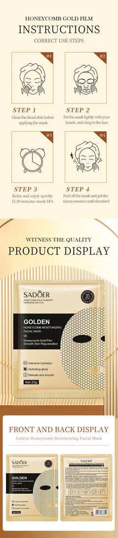 10pcs/set SADOER 24K Gold Moisturizing Facial Mask skincare Firming Nourishing Smooth Rejuvenation Face Sheet Mask Skin Care