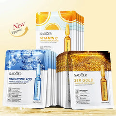 15pcs SADOER 24K Gold Vitamin C Hyaluronic Acid Facial Masks for Face Moisturizing Firming Hydrating Face Mask Facial Skin Care