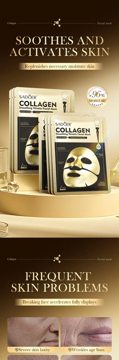 10pcs SADOER Golden Collagen Facial Masks Moisturizing Anti-Aging Anti Wrinkles Face Mask Sheet Collagen Masks Skin Care Product