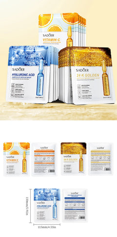 30pcs SADOER 24K Gold Vitamin C Hyaluronic Acid Face Mask Facial Moisturizing Anti Wrinkle Hydrating Facial Masks Skin Care