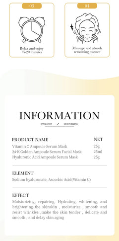 30pcs SADOER 24K Gold Vitamin C Hyaluronic Acid Face Mask Facial Moisturizing Anti Wrinkle Hydrating Facial Masks Skin Care
