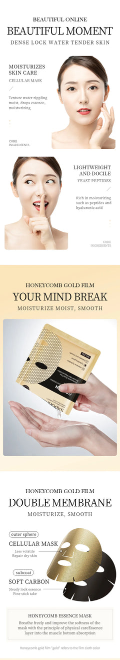 10pcs/set SADOER 24K Gold Moisturizing Facial Mask skincare Firming Nourishing Smooth Rejuvenation Face Sheet Mask Skin Care